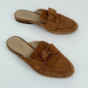 Ann Taylor Suede Mules Brown Slip On Flats Bow Classic Loafers Boho Size 8.5M